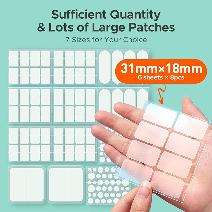Large Pimple Patches for Face, 7 Sizes Big Acne Patches, XL Hydrocolloid Bandages for Body, Chin, Forehead, Nose, Back Blemish Zit Breakouts, Hydrocolloid Patch (Square, Strip, Dot 306 Count)