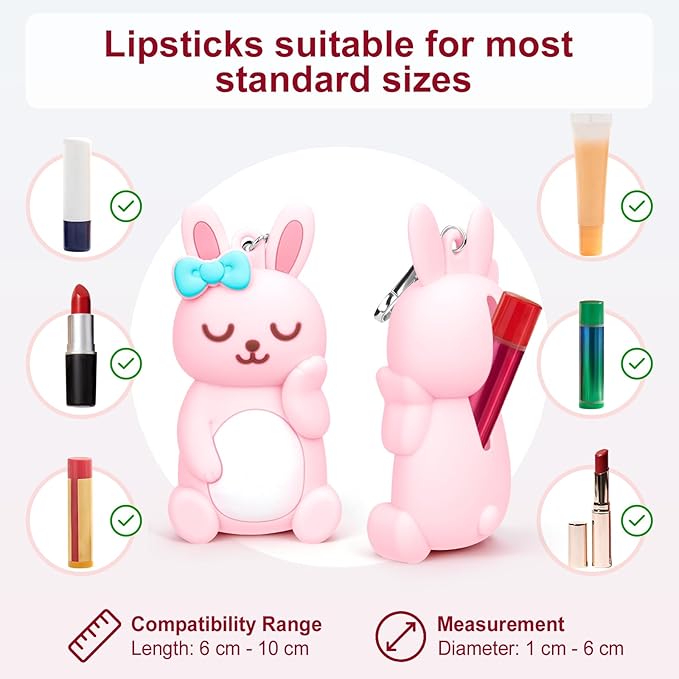 BrainKer Chapstick Holder Key Chain Cute Cartoon Design Lip Balm Holder Keychain Storage Bag Silicone Lip Gloss Holder Case
