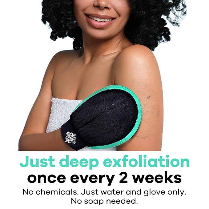 Dermasuri - Deep Exfoliating Glove - Korean Exfoliating Mitt - Body Scrubber for Shower - Buffs Dry & Dead Skin - Keratosis Pilaris Treatment Scrub - Skin Exfoliator for Men & Women - Teal Mitt