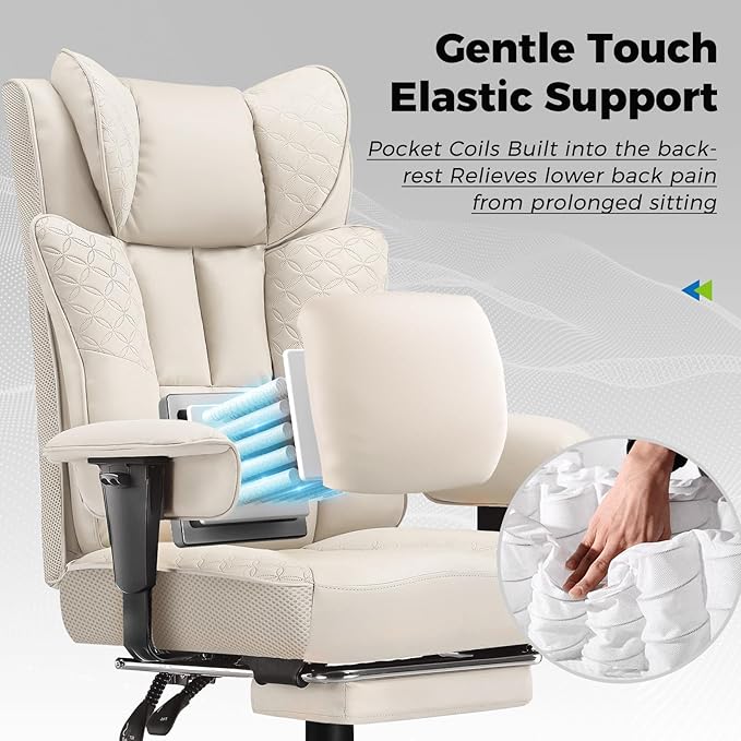GTPLAYER Big and Tall Office Chair 400LBS Wide Ergonomic Gaming Chair with Deluxe Embossing Designed Leather with Foot Rest,150°Reclining Adjustable Soft Armrests Pocket Spring Back Support and Pillow