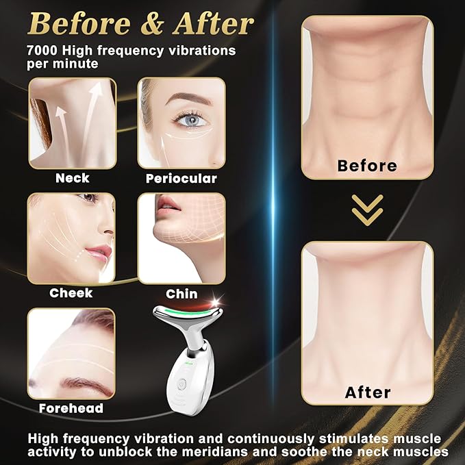 7 Color Face Massager, Portable Face Massager Tool, Based on LED, Thermal, Vibration Technology, Led Face and Neck Beauty Device for Home Use