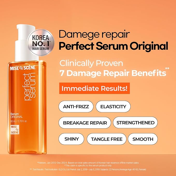 Mise En Scene Perfect Original Serum Hair Care Set | Travel Size Hair Products for Frizzy and Dry | Mini Hair Oil for Heat Protection | Damage Repair Shampoo & Treatment | Gift set for women (3 Count)