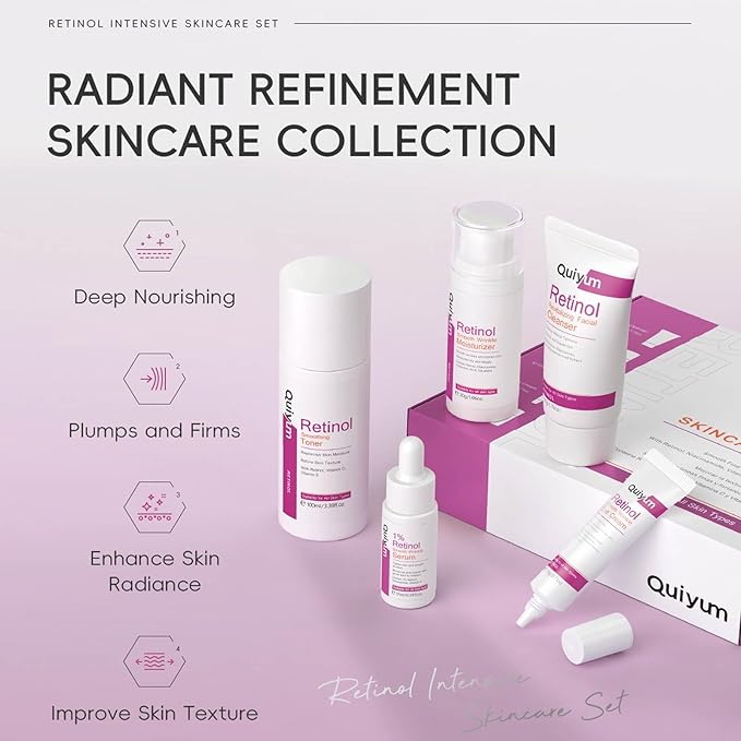 Gifts for Women, Anti Aging Facial Skin Care Routine Set Kit Smooth & Hydrate Skin Retinol Skincare Gift Set with Facial Cleanser, Toner, Serum, Cream, Eye Cream - Travel Essentials Gift Set