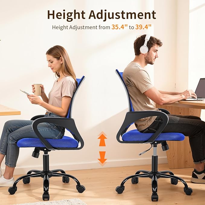 BestOffice Office Chair Ergonomic Cheap Desk Chair Mesh Computer Chair Lumbar Support Modern Executive Adjustable Stool Rolling Swivel Chair for Back Pain (Blue)