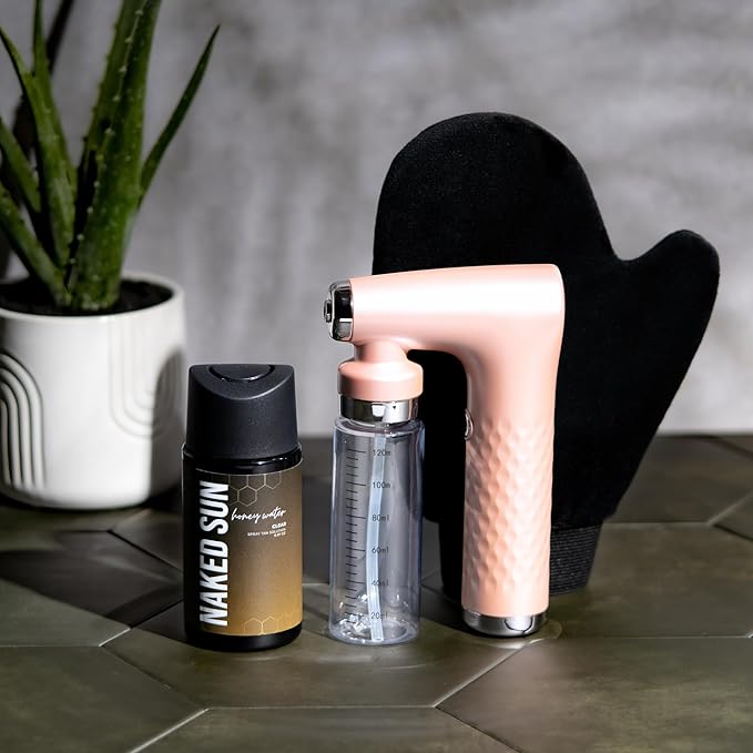 ICON Portable Self Tan Spray Tan Machine Airbrush with Naked Sun Honey Water Sunless Solution and Tanning Lotion Mitt