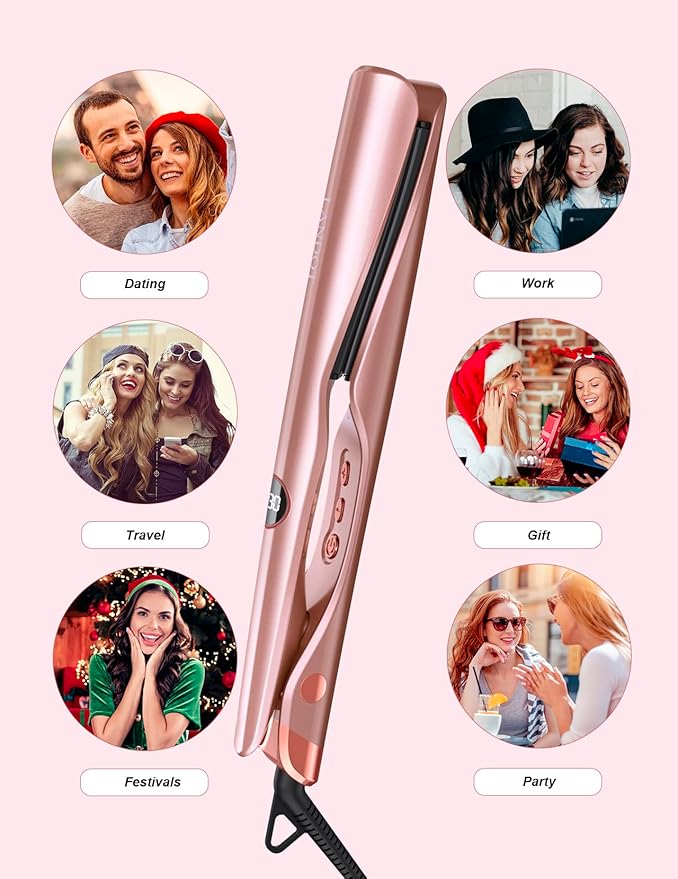 LANDOT Flat Iron Hair Straightener and Curler 2 in 1 – Straighten Curl Wave, Ceramic, Dual Voltage, Fast Heat Up, 12 Adjustable Temps(250-450℉) for All Hair Types
