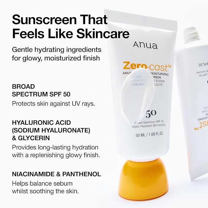 Anua Ultimate Glow Protection Duo, Zero-Cast Moisturizing Finish Sunscreen + Niacinamide 10 + TXA 4 Serum, SPF 50,No White Cast, Facial Serum for face, Korean skincare Set