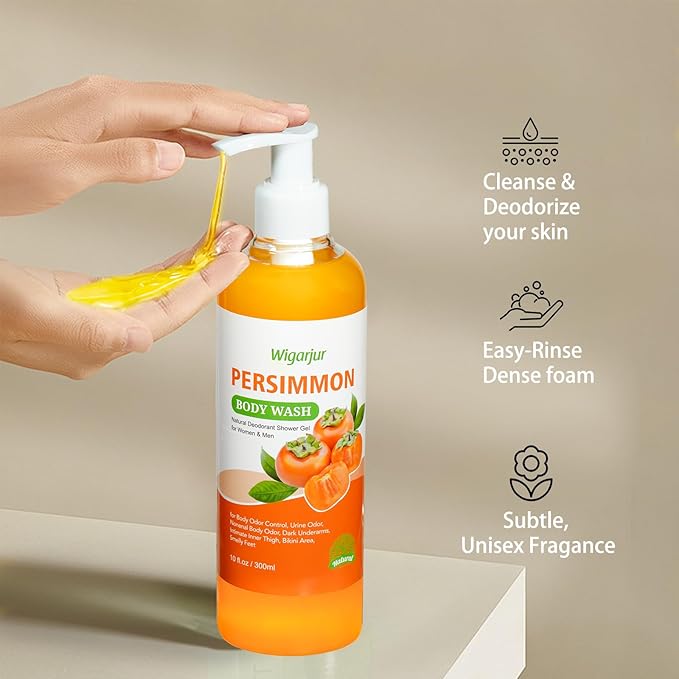 Persimmon Body Wash for Old People Smell, Natural Deodorant Bar Soap for Strong Odor Smelly Feet Remove, Cleansing Body Deodorizing with Persimmon & Green Tea Extracts