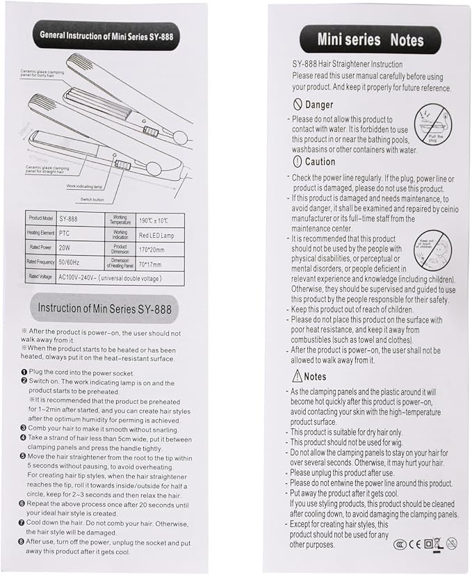 Mini Hair Straightener 2 in 1 Straight and Curly Hair Flat Iron Ceramic Tourmaline Plate 100-240V 20W US Plug (Purple)