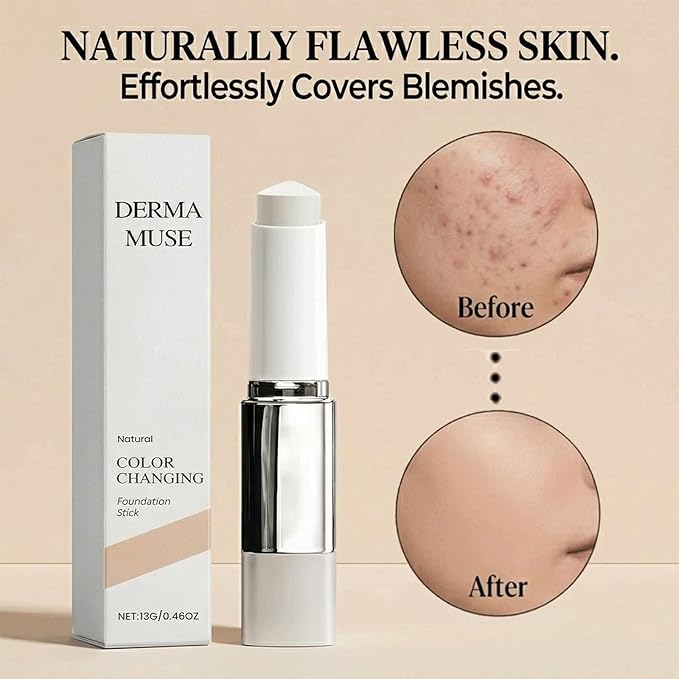 Korean Color Changing Foundation, 2 in 1 Color Changing Foundation Stick, Concealer Foundation Sticks for Dewy Skin, Dual-Ended with Detachable Brush, Natural (2PCS)