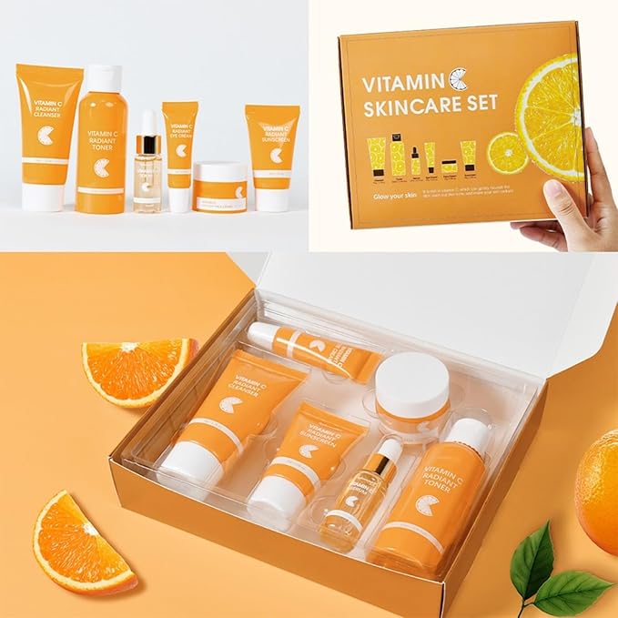 Vitamin C Skin Care Set – Ordinary Daily Care Facial Kit Hydrating & Pore-Minimizing Kit Daily Glow Routine | Cleanser Toner Serum Eye Cream Face Cream 6PCS