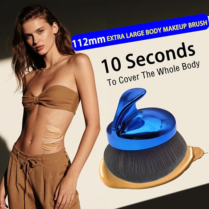 Extra Large Body Makeup Brush For Self Tanner, Leg Makeup, Bronzer Blend,112mm Oval-Headed Body Kabuki Brush With Ergonomic Grip Provides More Even Application, Face& Back Makeup Brush, Wet&Dry Use