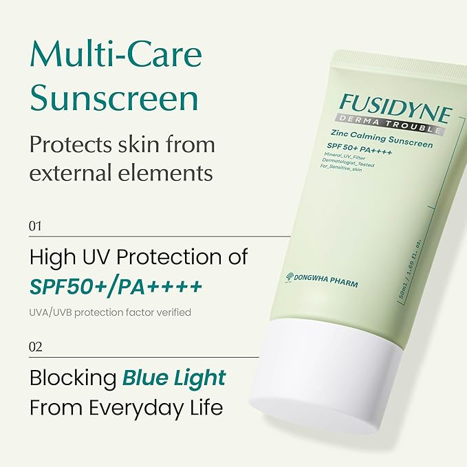 Derma Trouble Zinc Calming Sunscreen SPF 50+ — Mineral Zinc Oxide 16.9% | Lightweight Moisturizing Lotion for Sensitive & Acne-Prone Skin | 50ml Tube, Fragrance-Free, Non-Comedogenic