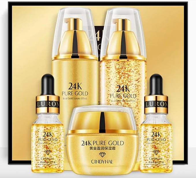 QueenLine 24K Gold Moisturizes Shrinks Pore Oil Control 24K Gold Toner Face Cream Emulsion Facial Essence Skin Care Sets