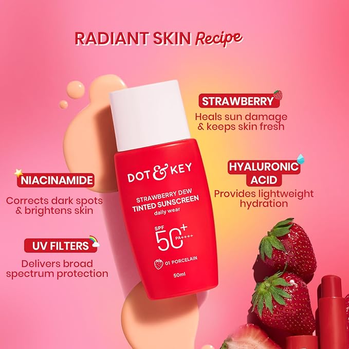 Dot & Key Strawberry Dew Tinted Sunscreen SPF 50 PA++++ | Broad Spectrum Face Sunscreen | For All Skin Types | 1.69 fl oz (50 ml)