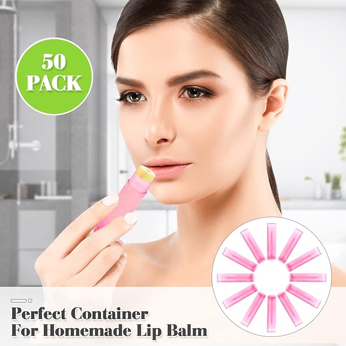 50 Pcs 5.5g Twist-up Lip Balm Tubes,Empty Plastic Lip Gloss Balm Containers Rotatable Deodorant Containers for DIY Homemade Lipsticks, Chapsticks and Homemade Solid Perfume,Pink
