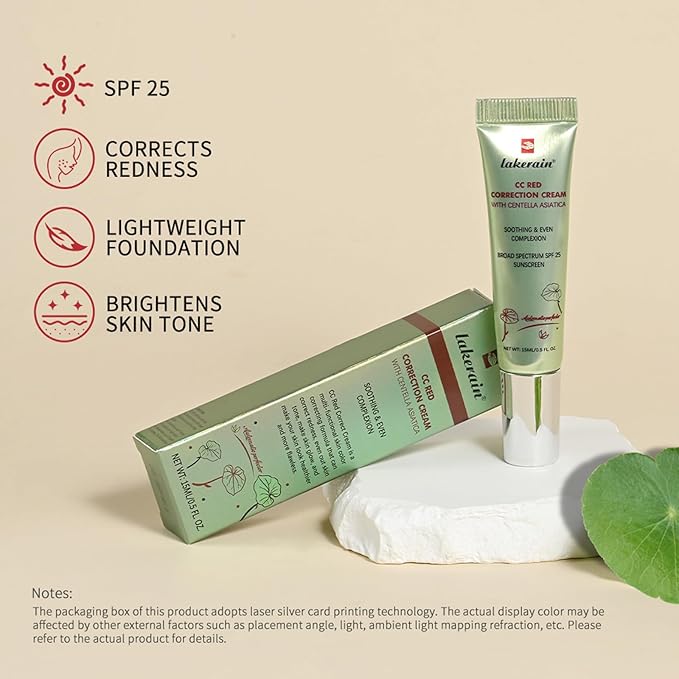 CC Cream Red Corrector with Centella,Redness Corrector for Face Blemishes,Red Skin,Acne Marks,Medium Coverage Color Correcting CC Cream,Lightweight and SPF Protection.(1pack)