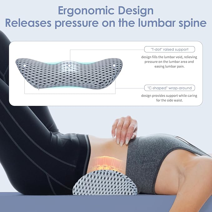 Lumbar Support Pillow, Memory Foam Lumbar Pillow for Lower Back Pain Relief, Back Support Pillow for Office Chair, Car Seat - Gray