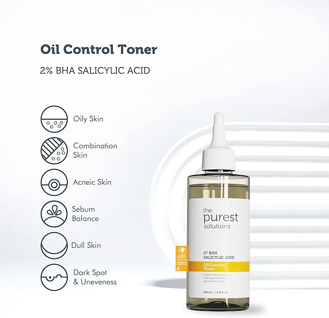 The Purest Solutions Oil Control Toner (2% BHA Salicylic Acid) - Oily, Pore Balancing Toner for Acne & Scarred Skin - Blackhead Targeted Formula - Vegan | Cruelty Free | Eco Friendly (6.76 fl. oz)