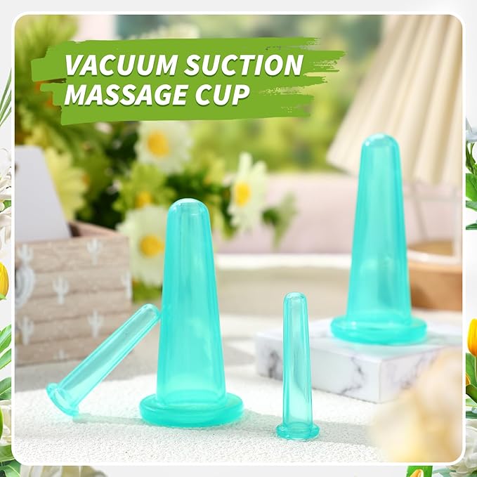 4 Pcs Face Cupping Set, Facial Cupping Set for Face and Eye Massage, Silicone Massage Vacuum Anti Aging Beauty Tool Facial Care(Green)