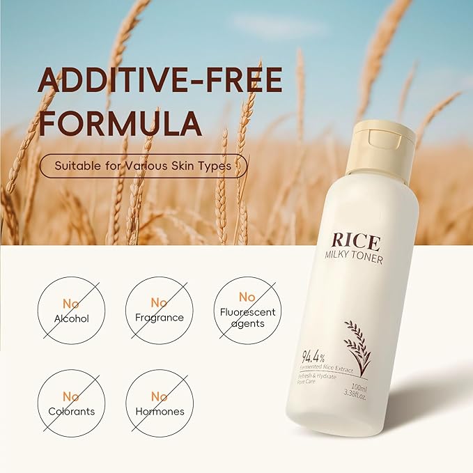 Rice Toner, Natural Rice Essence, Deep Hydration, Refreshing Texture and Non-Sticky, Suitable for All Skin Types, Replenishes Water to The Skin.