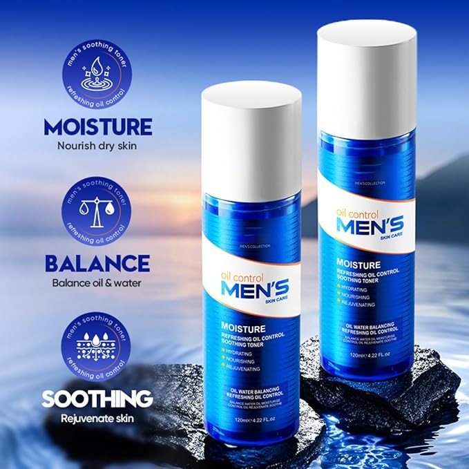 Men's Oil Control 3-Piece Skincare Set, Gentle Face Wash, Refreshing Toner & Lightweight Lotion for Oily Skin Balance, Valentine's Day Gifts for Men