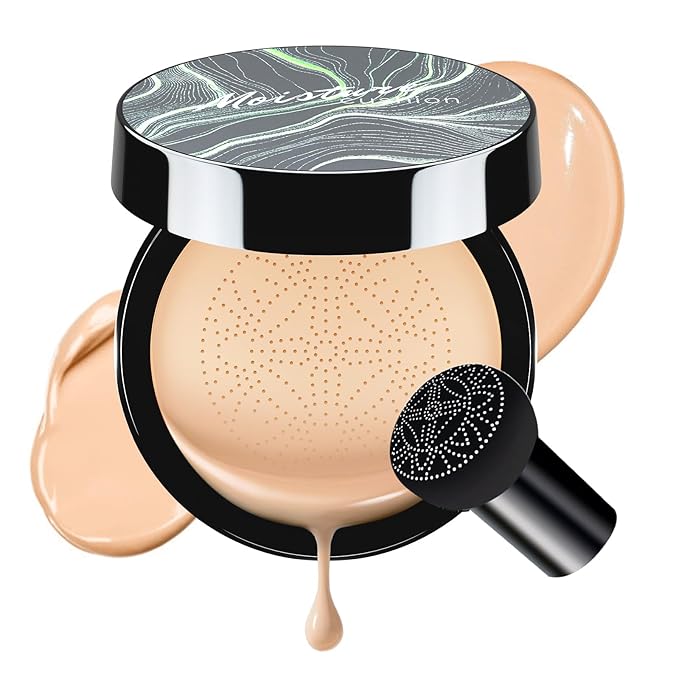 Air Cushion CC Cream Foundation - Mushroom Head BB Creams, Long Lasting Concealing Brightening, Moisturizer Face Cream,Facial Skin Care Makeup For All Skin Types, Gifts for Women (Natural)