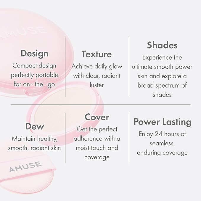 Amuse SEOUL Dew Power Vegan Cushion Foundation (1.5 NATURAL) | Dewy, glow, long-lasting, double coverage, clean beauty, lightweight, natural look, hydrating cushion