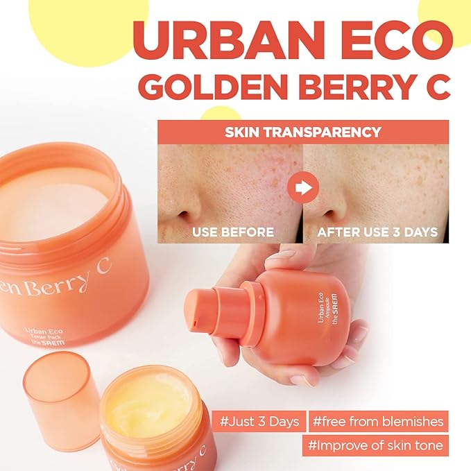 THESAEM Urban Eco Golden Berry C Toner Pack Pad - Face Hydrating Radiance Vitamin C Hypoallergenic - Even Tone Complexion Texture Refining - Gentle Daily Korean Skincare for Sensitive Skin, 50 Pads