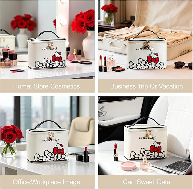AmBealla Makeup Bag Large Waterproof Cosmetic Bags with Divider and Brush Holder,Cute Printed Makeup Organizer for Women Traveling,Portable Toiletry Bag for Girls