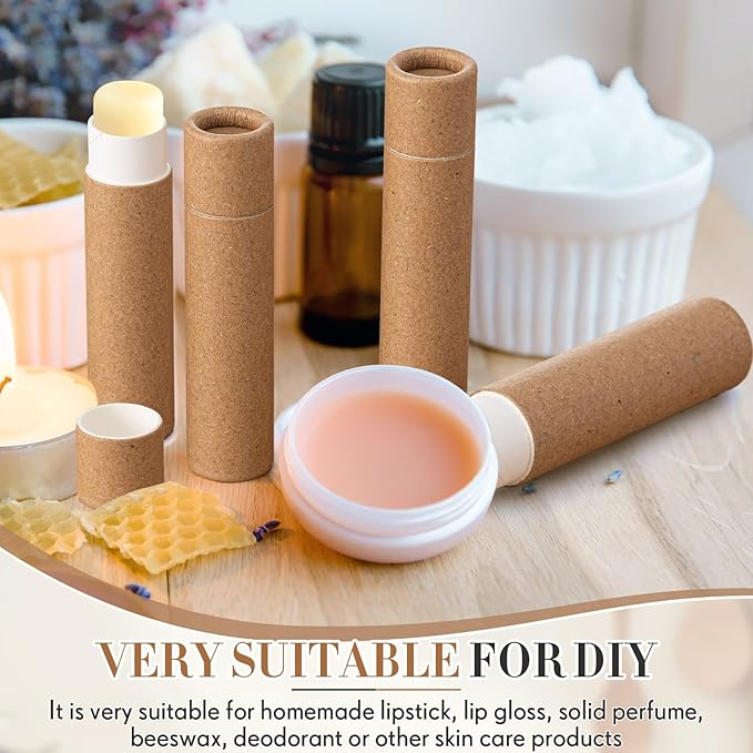 50 Pcs 5g Paperboard Lip Balm Tubes Empty Cardboard Lipstick Tubes Deodorant Sticks Empty Refillable Gloss Perfume Container for DIY for Lipstick Deodorant Solid Perfume (Cowhide Color)