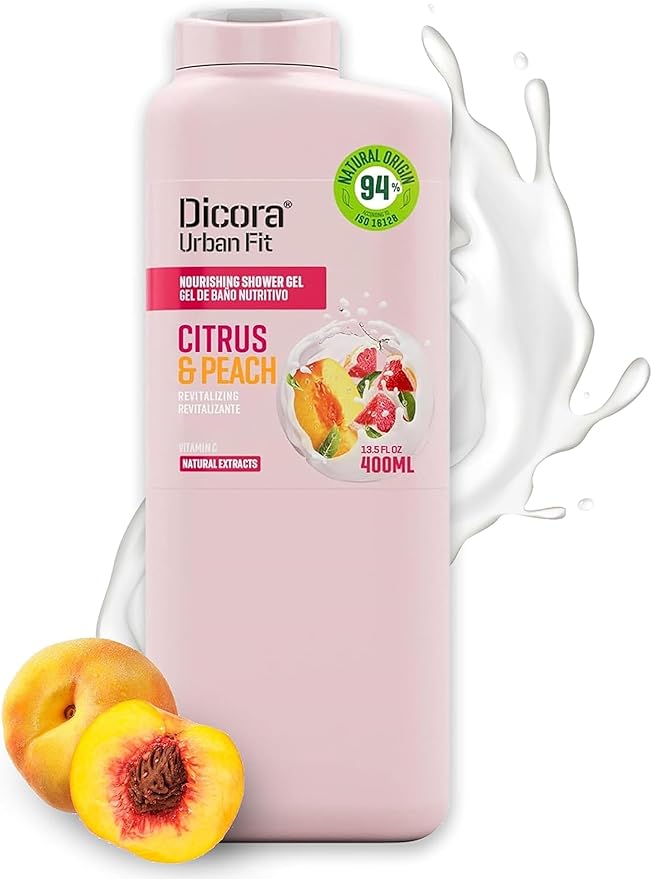 Dicora Urban Fit Shower Gel - Women and Mens Body Wash for All-Day Hydration - Prevents Premature Aging with Vitamin C - Citrus and Peach - 13.5 oz