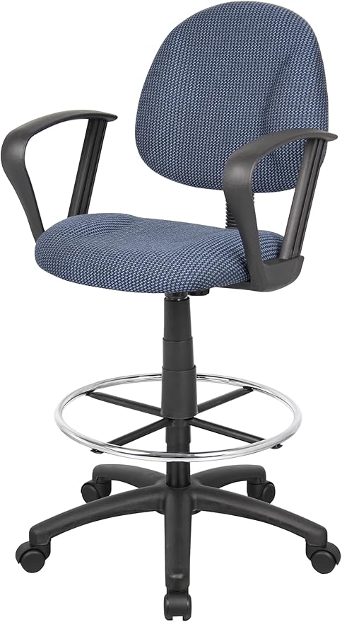 Boss Office Products B1617-BE Ergonomic Works Drafting Chair with Loop Arms in, Blue, Mid-Back