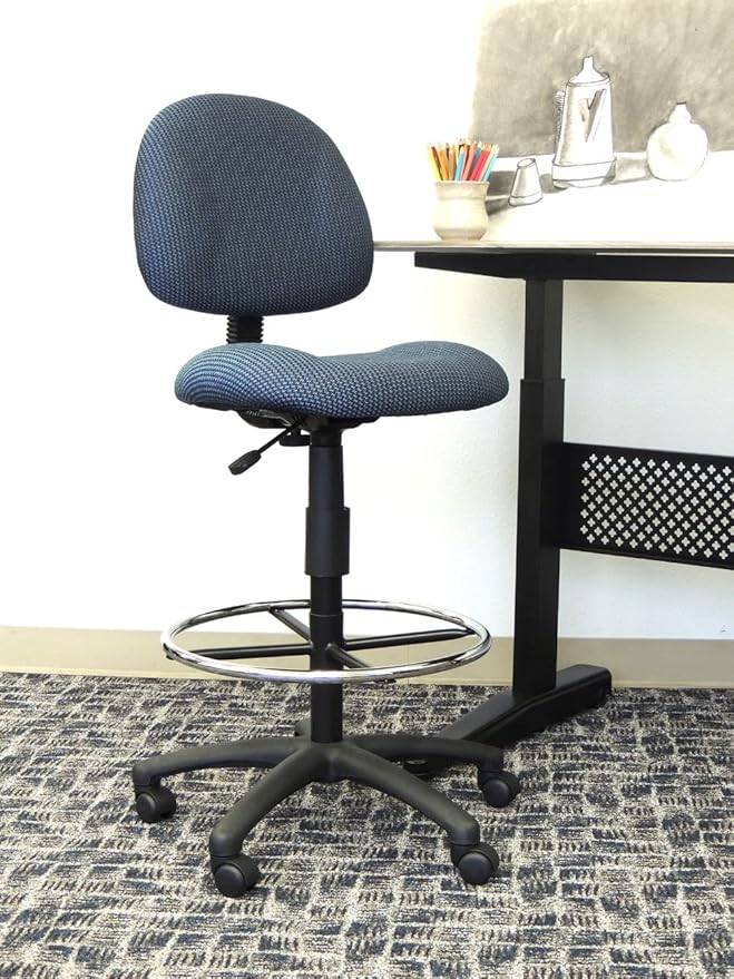 Boss Office Products Ergonomic Works Drafting Chair Without Arms in Blue, mid-Back (B1615-BE)