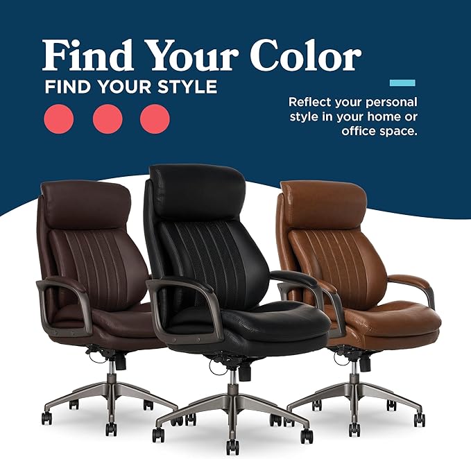 La-Z-Boy Nova Executive Office Chair - Ergonomic High Back Desk Chair with AIR Lumbar Support - Comfortable ComputerChair for Home Office - Vegan Leather - Black