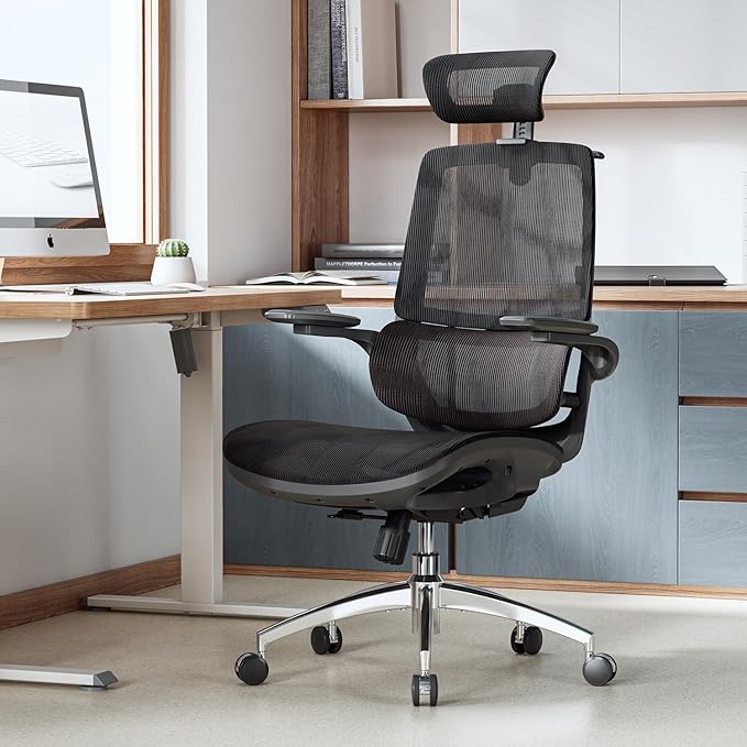 SIHOO M59AS Ergonomic Office Chair, Desk Chair with 3D Flip-up Armrests, Computer Chair with Dual Back Design and Adaptive Dynamic Lumbar Support Black