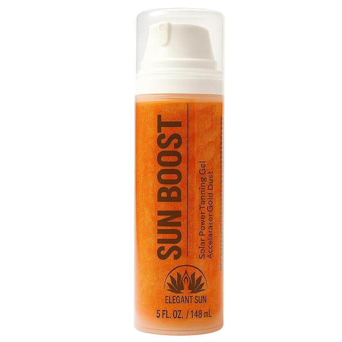 Sun Boost Dark Tanning Accelerator Gel with Gold Mineral Shimmer Dust for Indoor Tanning Bed or Outdoor Solar Use, Aloe Based Hydrating Viral Formula, 5 fl oz