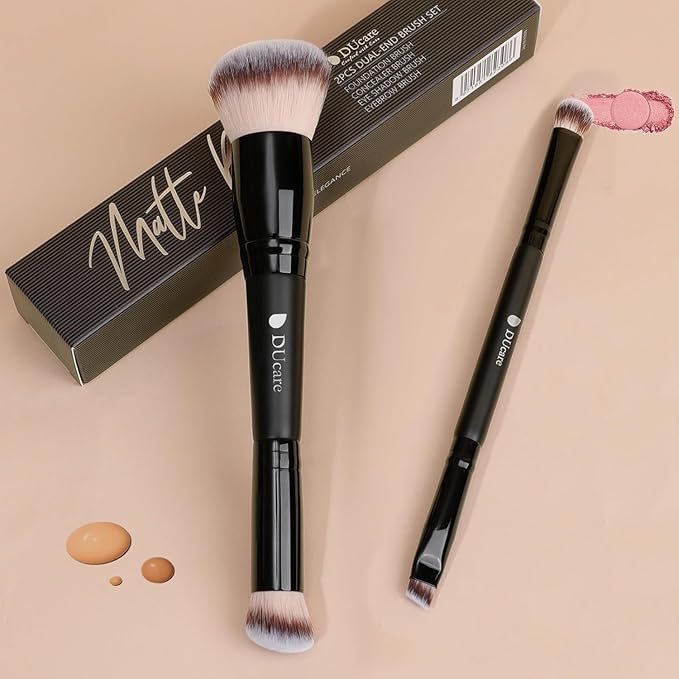 DUcare 2-in-1 Foundation Brush Concealer Brush Makeup Brushes Dual-ended Face Eyebrow Eyeshadow Brush for Liquid, Powder, Buffing, Blending, Contouring Foundation Make Up Brushes