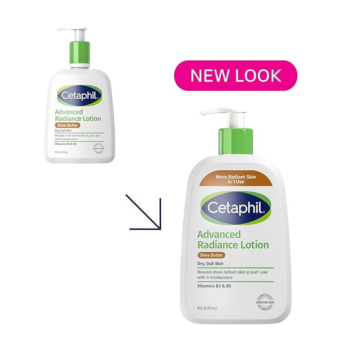 Cetaphil Body Lotion, Advanced Radiance Lotion with Shea Butter for Dry, Sensitive Skin, 16 oz, Pack of 2, Fragrance Free, Hypoallergenic, Non-Comedogenic