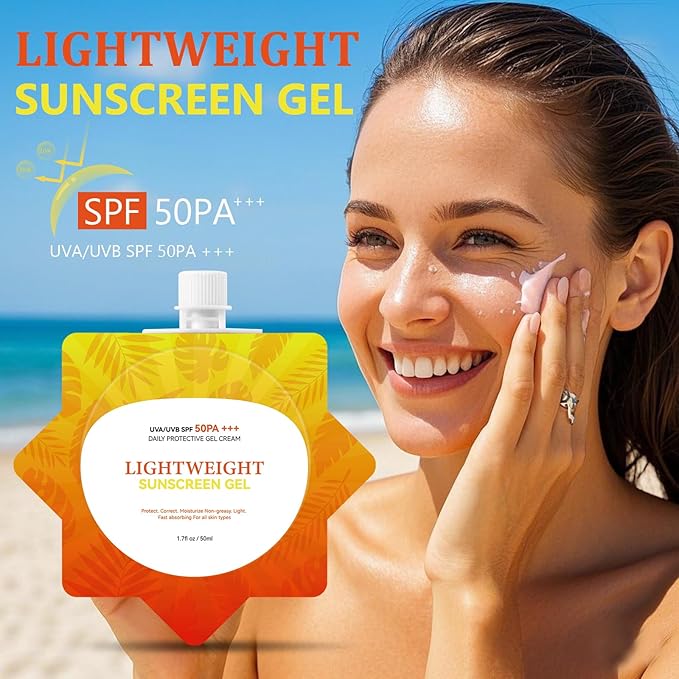 Ultra-Lightweight Dry-Touch Water-Resistant Sunscreen SPF50 PA+++, Broad Spectrum UVA/UVB Protection,Daily Airy-Fit Sunscreen Gel,Oil-Free Non-Greasy Formula, No White Cast,for Sensitive Skin,2 Pack