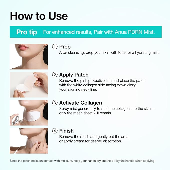 Anua PDRN Collagen Melting Patch for Neck, Lifting and Firming, Thin Film Patch for Neck Fine Lines & Forehead, Plumping Effect with Salmon DNA, Korean Skincare, 0.02g x 4EA