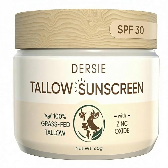 Dersie Tallow Sunscreen SPF 30 – Mineral UV Defense with Non-Nano Zinc Oxide – Face & Body Sun Protection for Adults & Kids – 100% Grass-Fed Beef Tallow for Moisture Retention & Skin Comfort (2.1 oz)