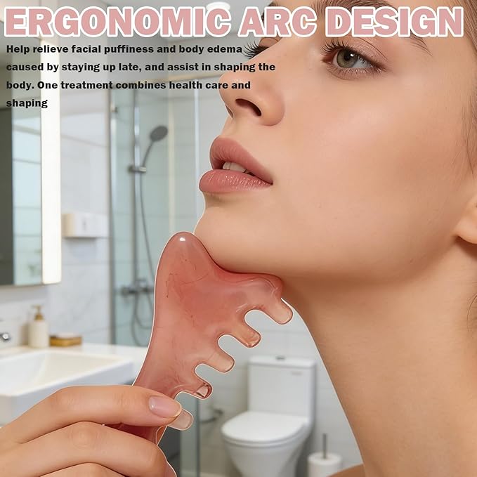Lymphatic Contour Face Brush,Face Brush for Lymphatic Drainage,Guasha Brush for Face with 3-Piece Gua Sha Set for Face, Ergonomic Daily Dry Brush for Drainage with Bian Stone Gua Sha Facial Tools