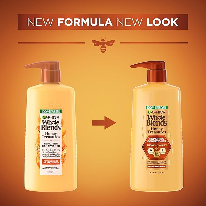 Garnier Whole Blends Honey Treasures Repairing Conditioner, Hair Repair Formula for Dry, Damaged Hair with Acacia, Manuka, and Lavender Honeys, 26.6 Fl Oz (Packaging May Vary)