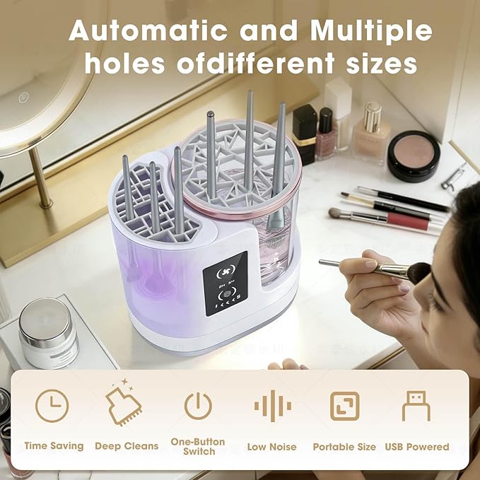 3 IN 1 Electric Makeup Brush Cleaner Machine，Automatic Makeup Brush Cleaner with Cleaning Drying and Storage for All Size Cosmetic Brushes Gifts for Cosmetic Lovers