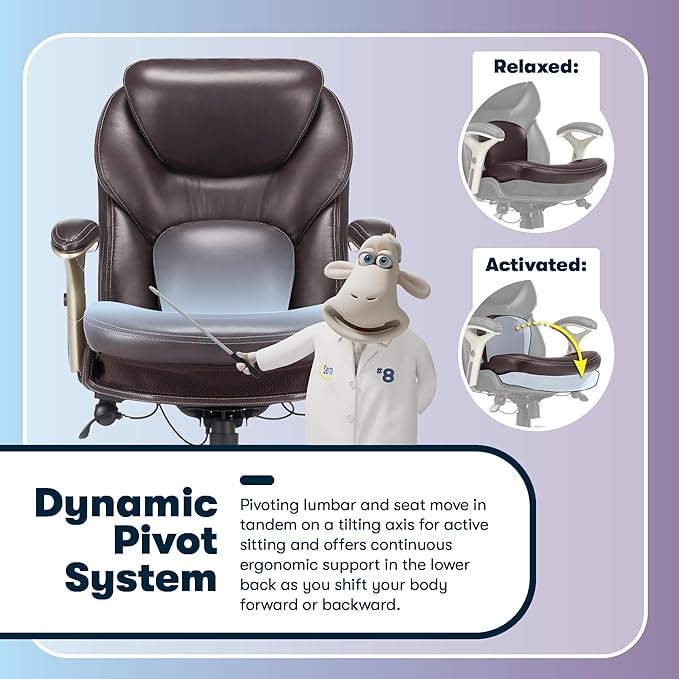 Serta Claremont Ergonomic Executive Office Chair with Back in Motion Technology, Adjustable Mid Back Desk Chair with Lumbar Support, Bonded Leather, Chestnut Brown