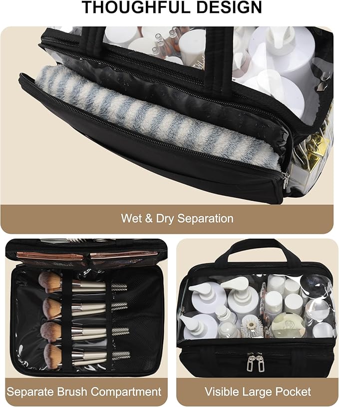 Travel Toiletry Bag for Women - Large Wide-open Makeup Bag with Compartments, Lightweight Cosmetic Bag with Adjustable Dividers, Puffy Visible Toiletry Organizer for Fulll-Sized Container