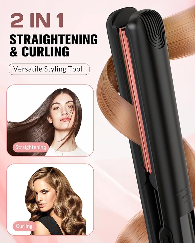 Flat Iron Hair Straightener, Ceramic Hair Straightener and Curler 2 in 1, Rapid 30-Second Heat-Up Hair Straightening Iron with Floating Plates for Less Frizz, Shinier & Smoother Hair