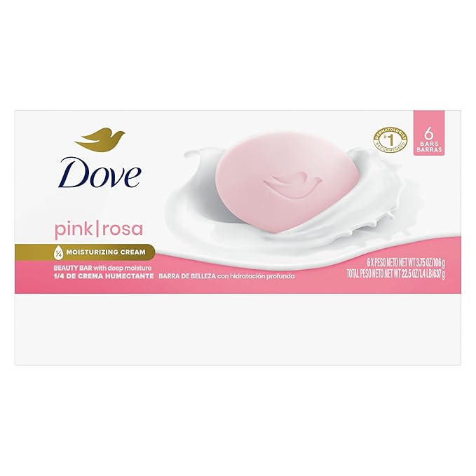 Dove Beauty Bar Soap Pink Rosa, 6 Bars for Soft, Smooth Skin, Cleans & Moisturizes 3.75 oz
