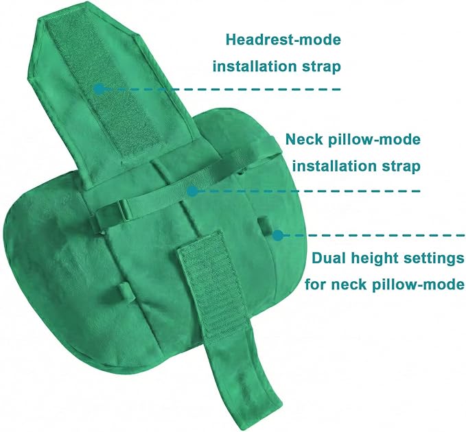 2PCS Car Pillow for Car Neck Pillow for Driving Seat Leather Neck Support Soft Cushion Back Support Head-Rests for Vehicle Sleeping with Elastic Adjustment Strap (Green, Head)